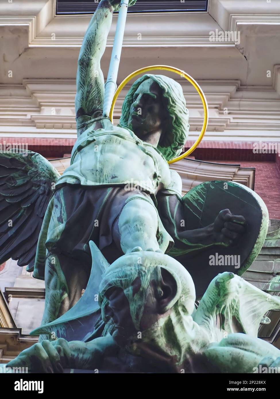 Sculpture of Archangel Michael fighting Satan at St. Michaels Church in ...