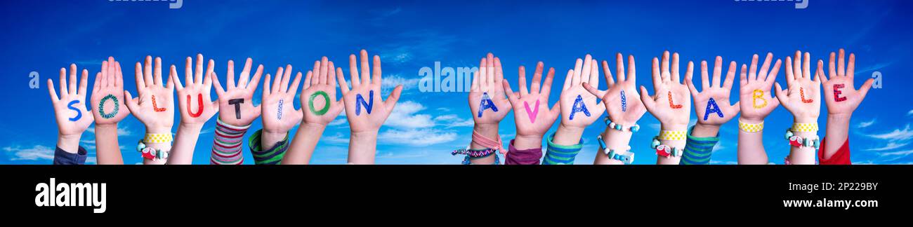 Children Hands Building Word Solution Available, Blue Sky Stock Photo ...