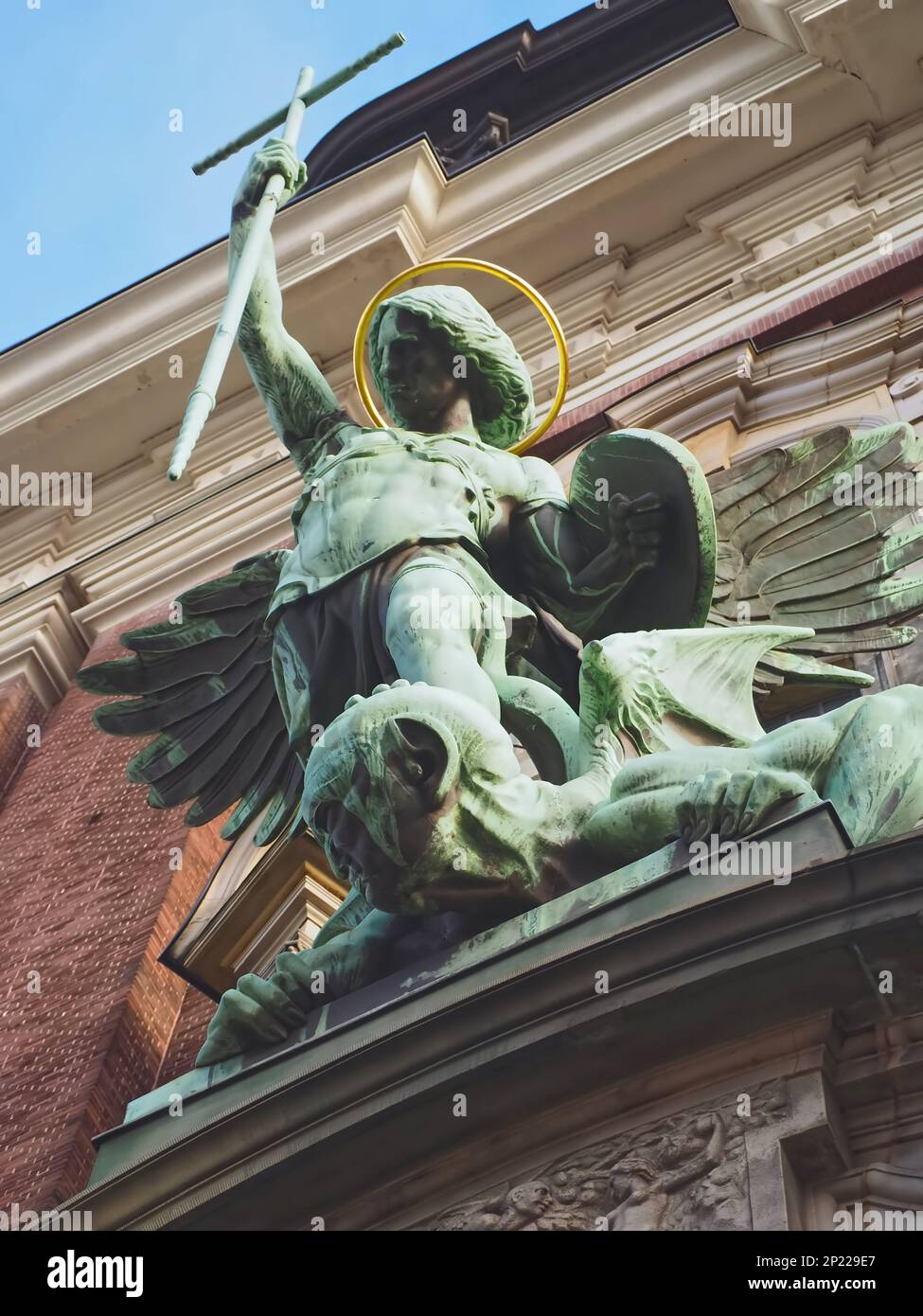 Sculpture of Archangel Michael fighting Satan at St. Michaels Church in ...