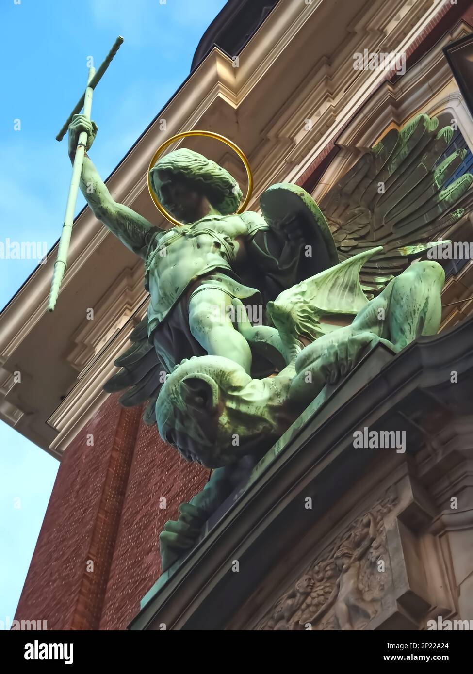 Sculpture Of Archangel Michael Fighting Satan At St. Michaels Church In 