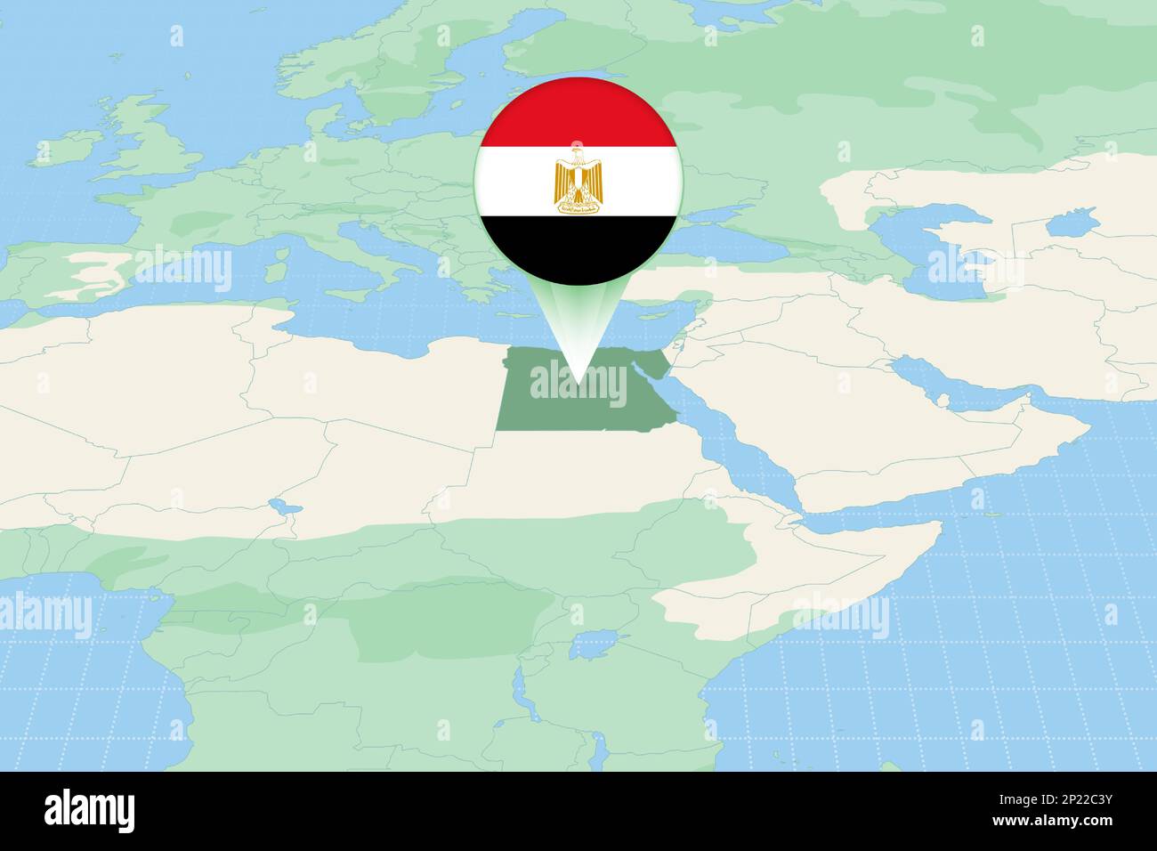 Map illustration of Egypt with the flag. Cartographic illustration of Egypt and neighboring
