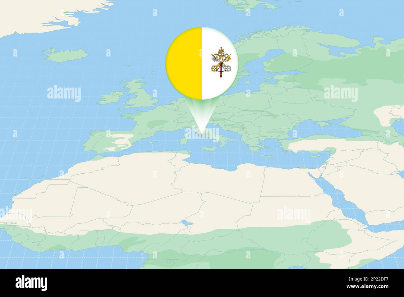 Map illustration of Vatican City with the flag. Cartographic