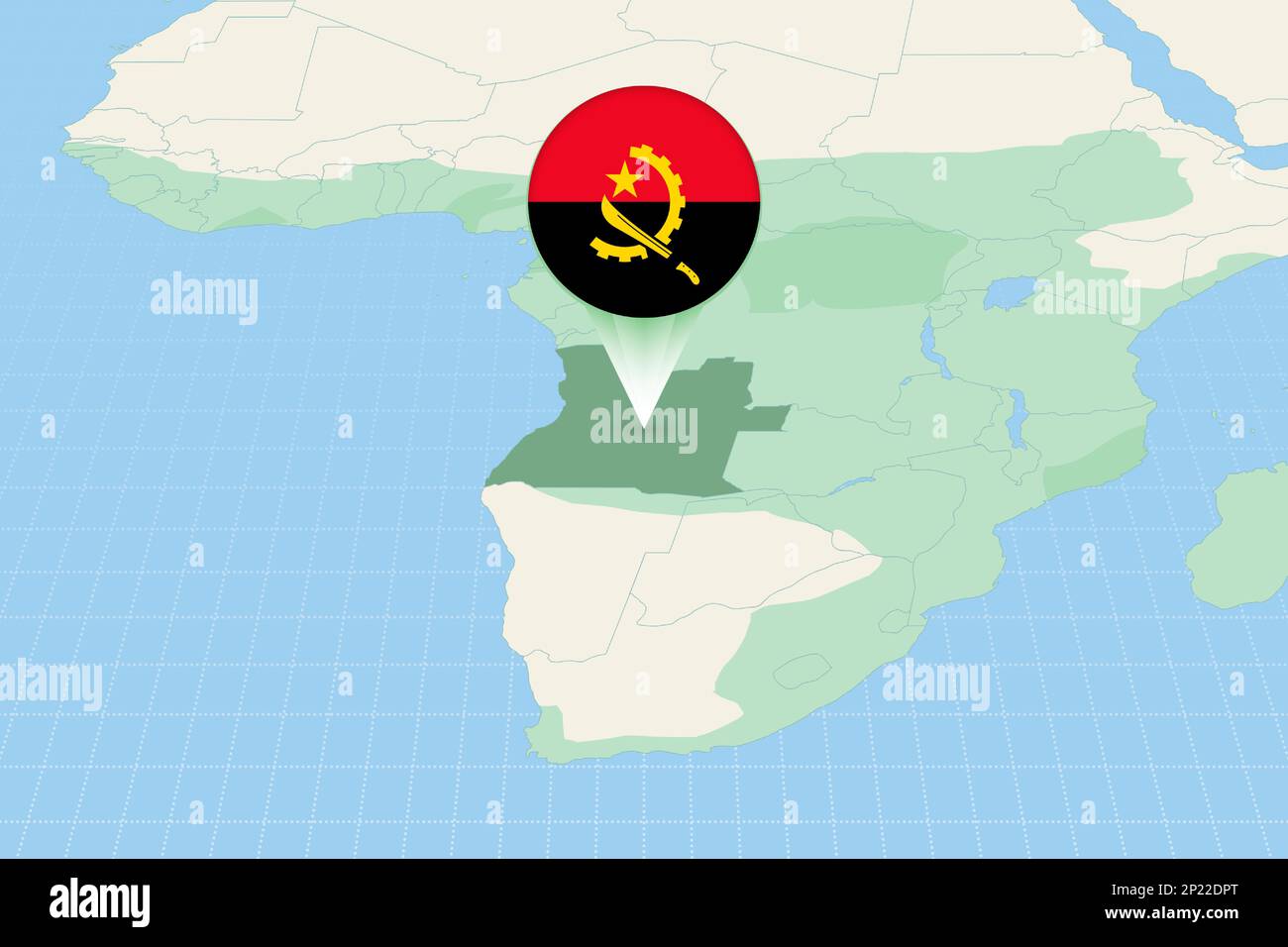 Map illustration of Angola with the flag. Cartographic illustration of