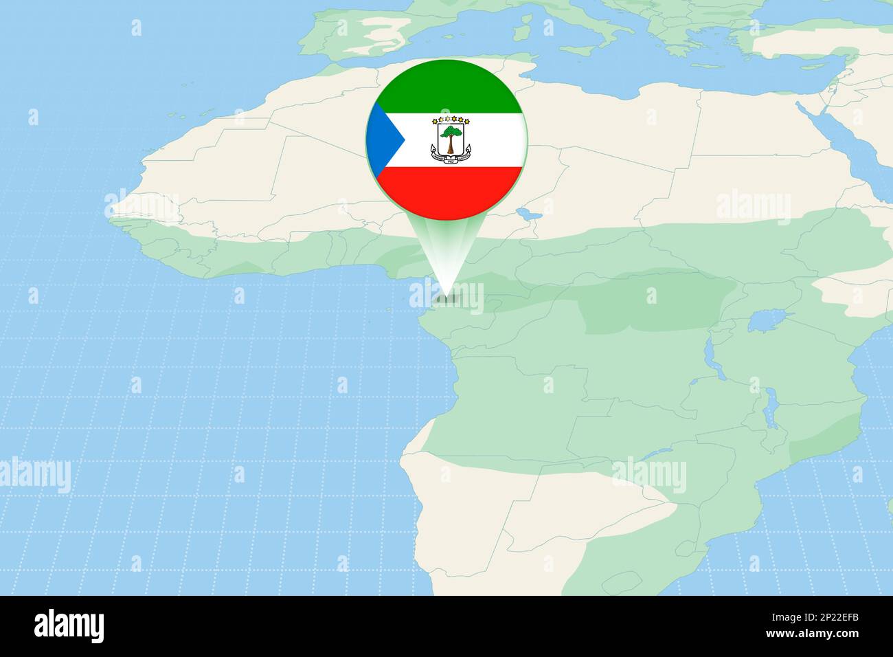 Map illustration of Equatorial Guinea with the flag. Cartographic