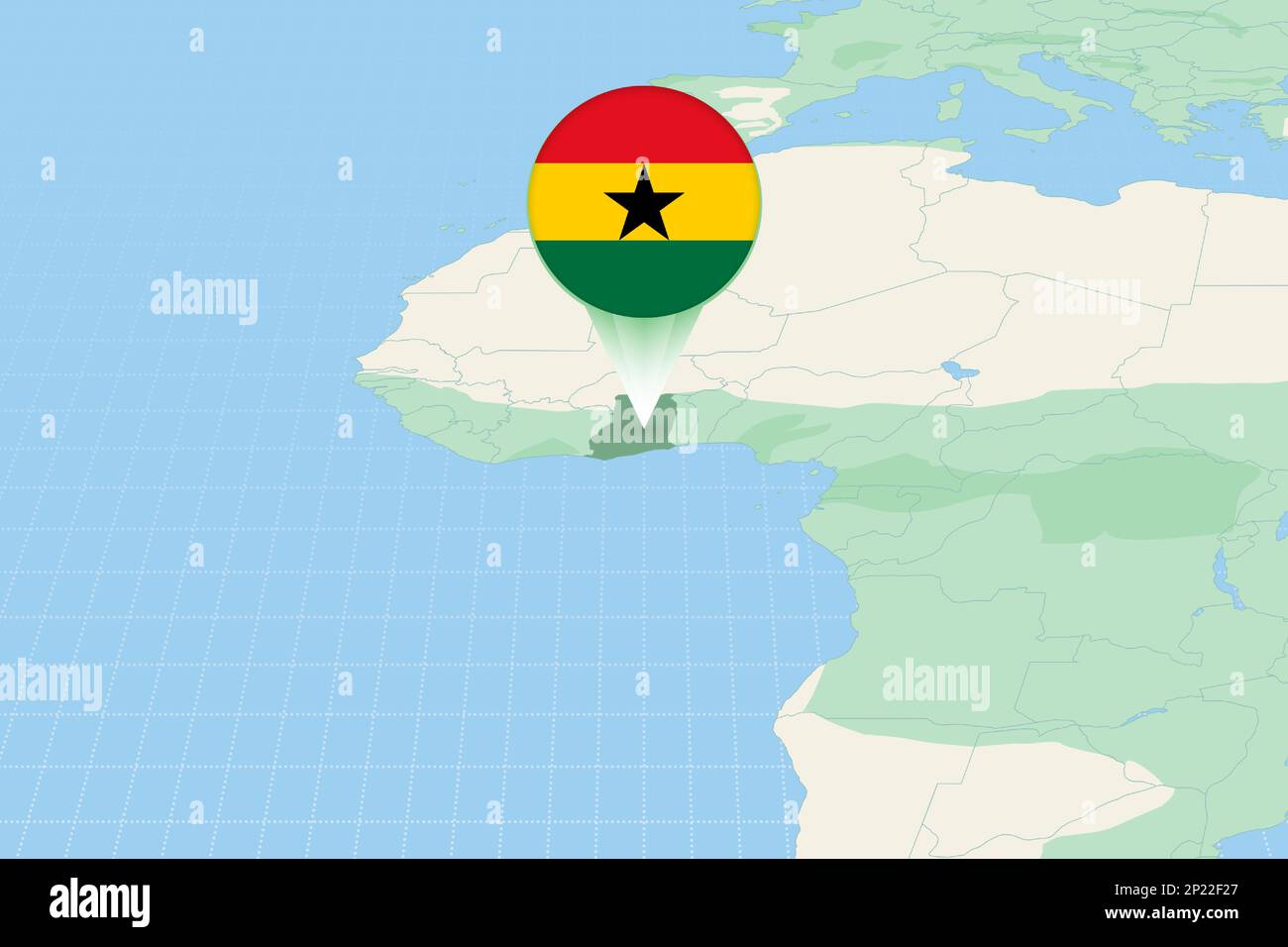 Map illustration of Ghana with the flag. Cartographic illustration of Ghana and neighboring