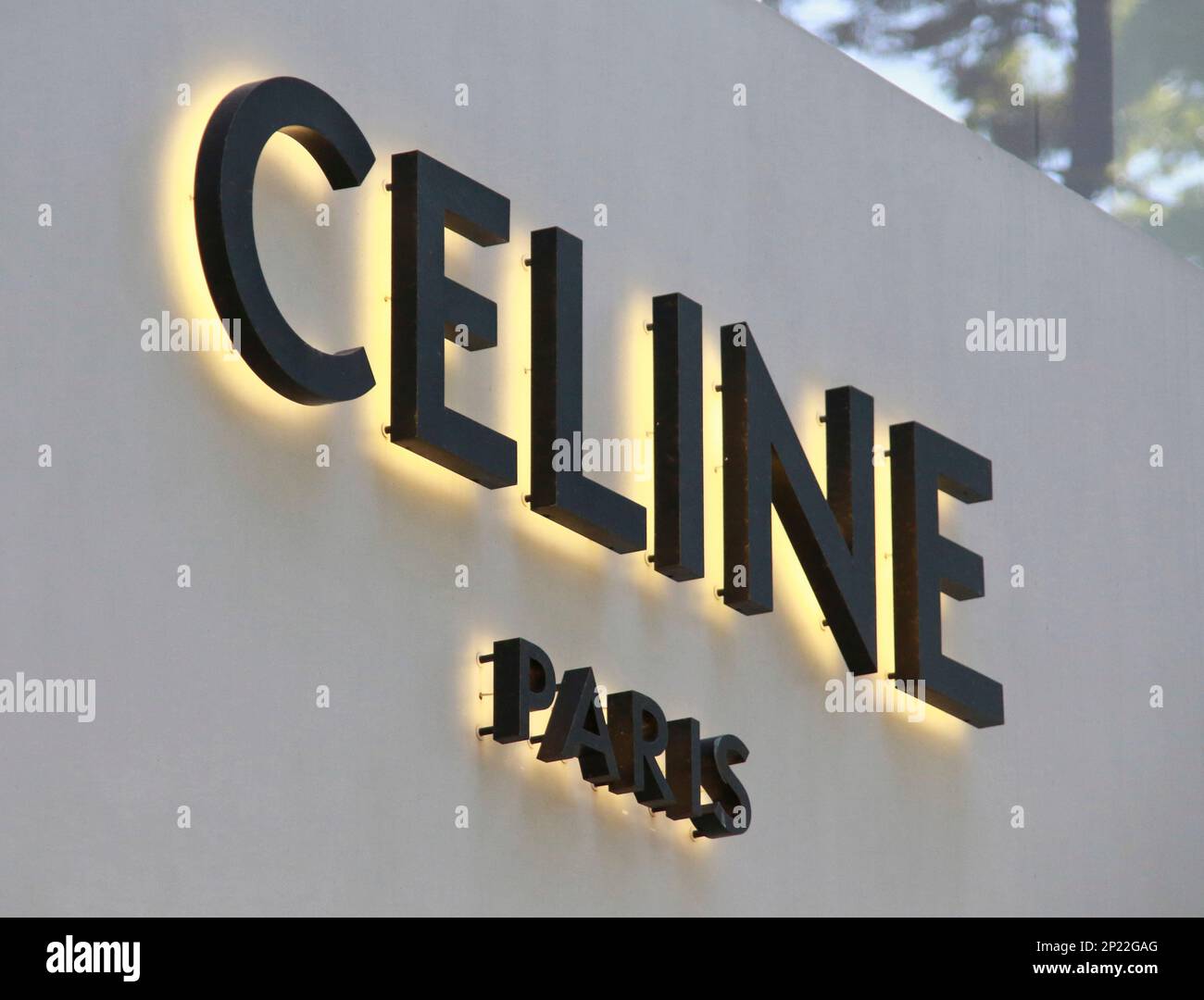 The logo of Celine (Céline) is seen at Omotesando in Minato Ward, Tokyo on  May 29, 2022. Celine (Céline) is a French luxury ready-to-wear and leather  goods brand owned by the LVMH (