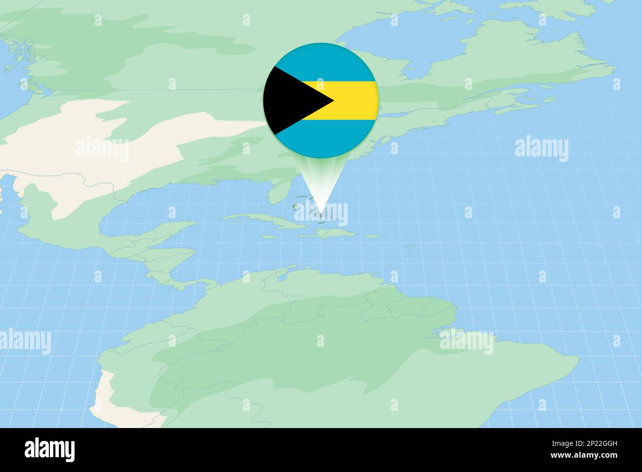 Map illustration of The Bahamas with the flag. Cartographic