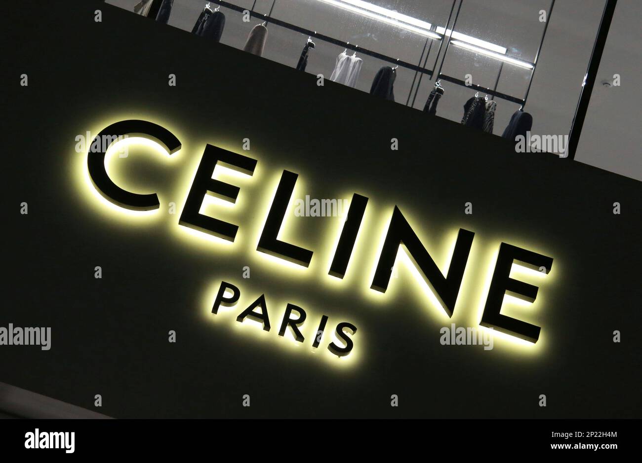 The logo of Celine (Céline) is seen at Omotesando in Minato Ward, Tokyo on  May 30, 2022. Celine (Céline) is a French luxury ready-to-wear and leather goods  brand owned by the LVMH (