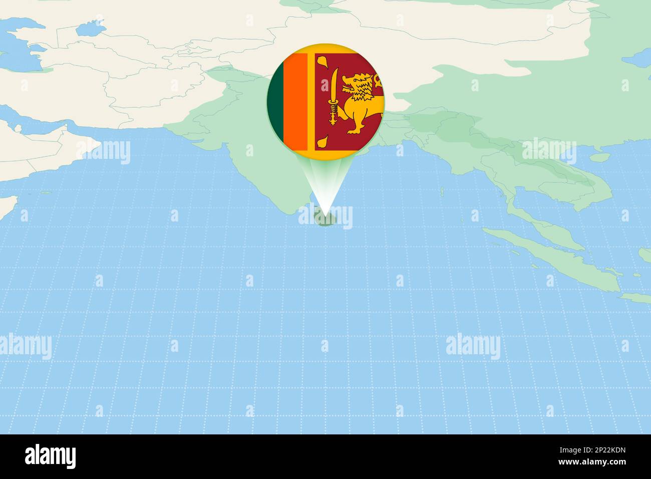 Map illustration of Sri Lanka with the flag. Cartographic illustration of Sri Lanka and