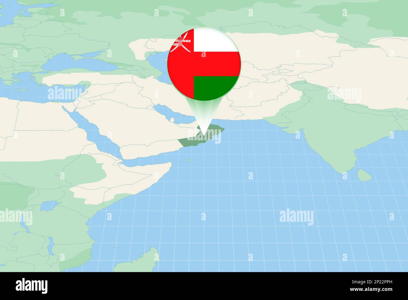 Map illustration of Oman with the flag. Cartographic illustration of