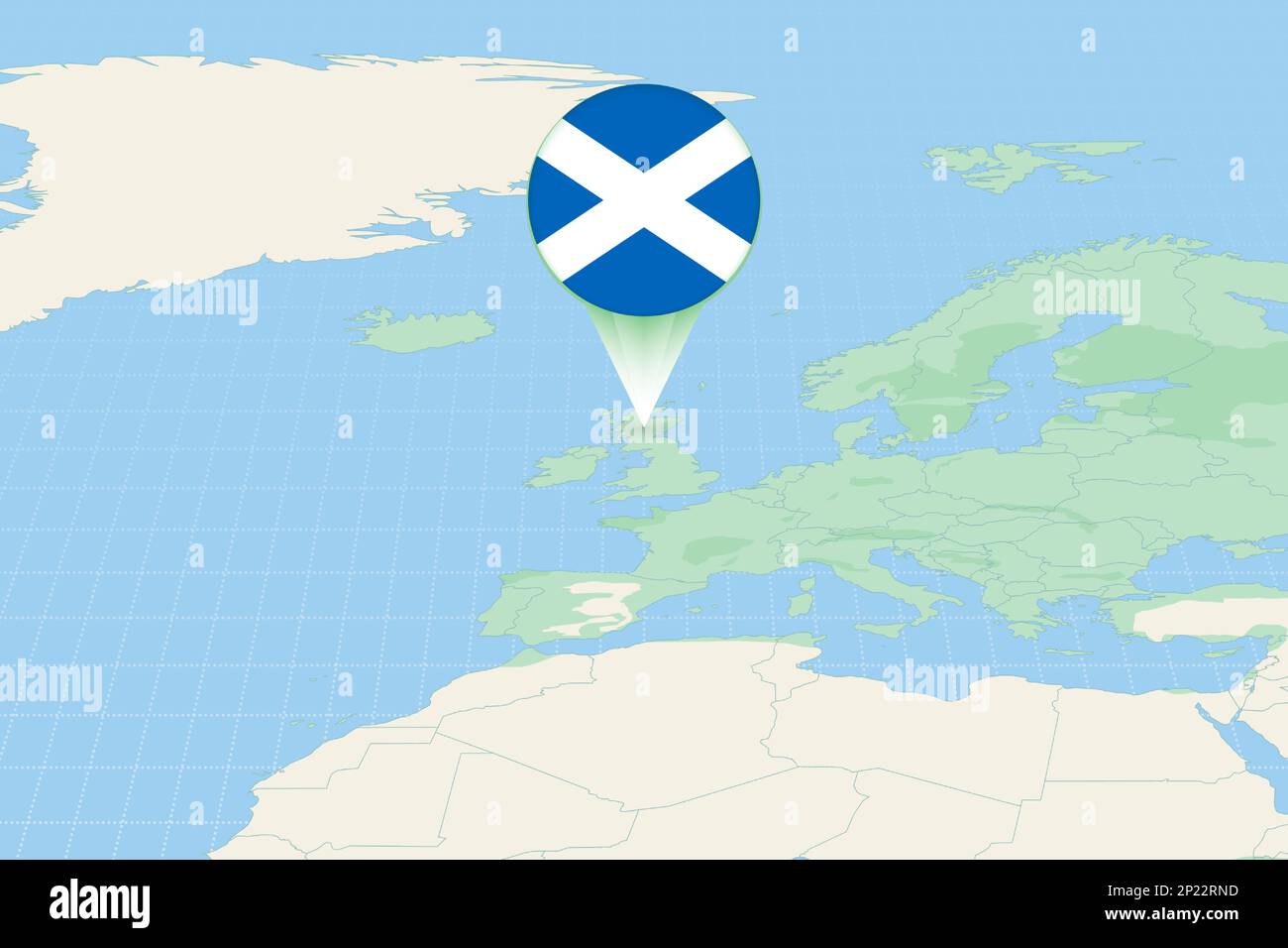 Map illustration of Scotland with the flag. Cartographic illustration