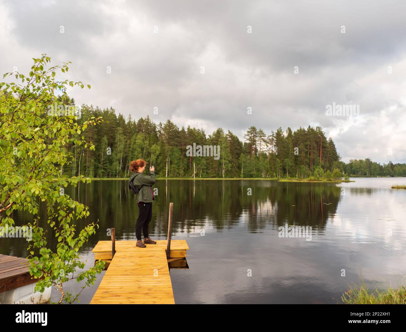 Axland, Sweden - June, 2021: A tourist on the Swedish trails. North Europe Stock Photo