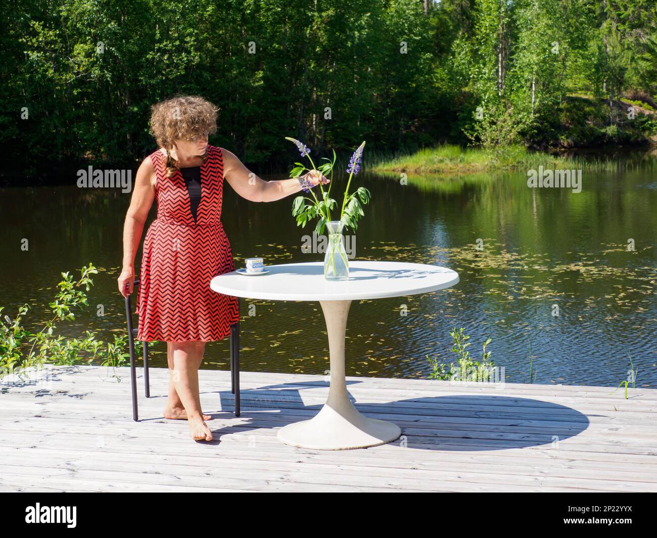 Axland, Sweden - June, 2021: A tourist on the Swedish trails. North Europe Stock Photo