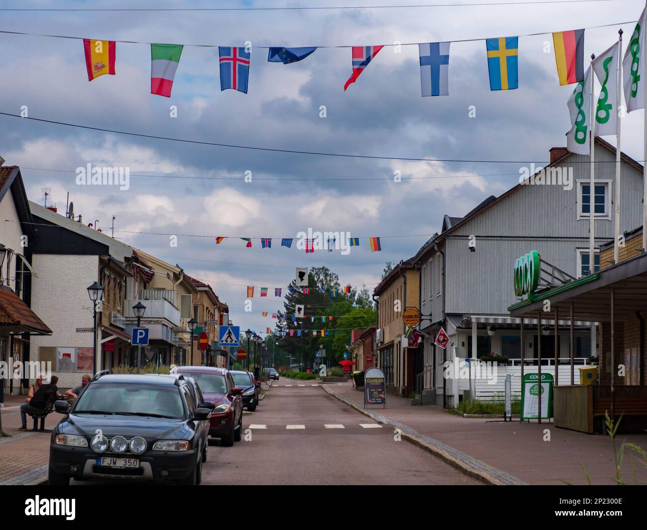 Charlottenberg, Sweden June, 2021 Street of small town in the Swedish province of Värmland