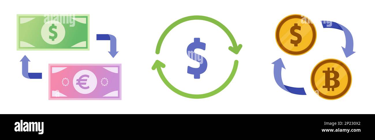 US Dollar Foreign Currency and Crypto Exchange Stock Vector