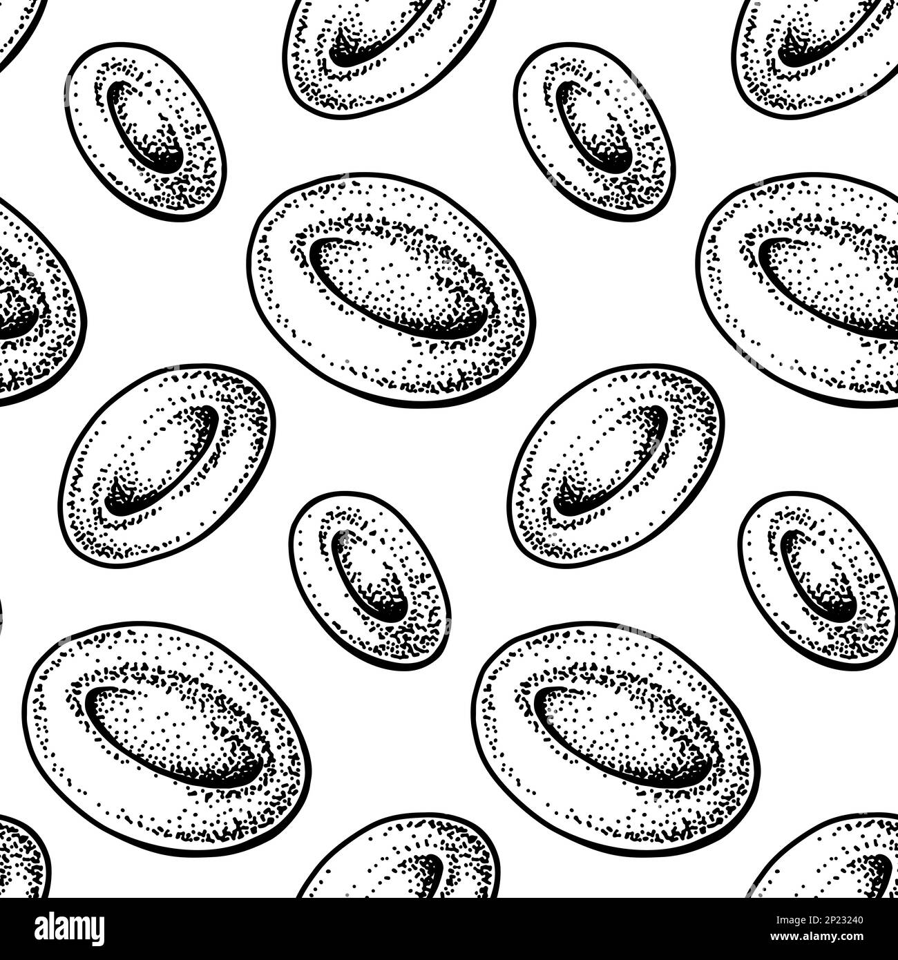 Red Blood cells seamless pattern. Hand drawn erythrocytes. Scientific biology illustration in sketch style Stock Vector