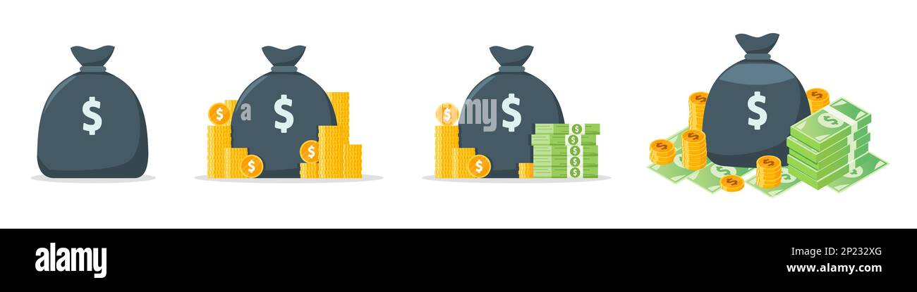 Dollar Money Bag Icon Set Stock Vector
