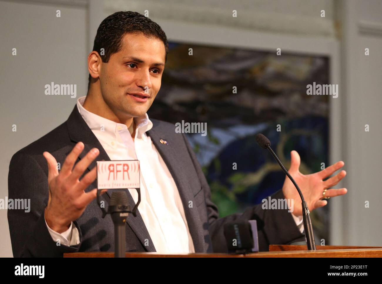 Virginia Del. Sam Rasoul speaks during a rally at Unitarian