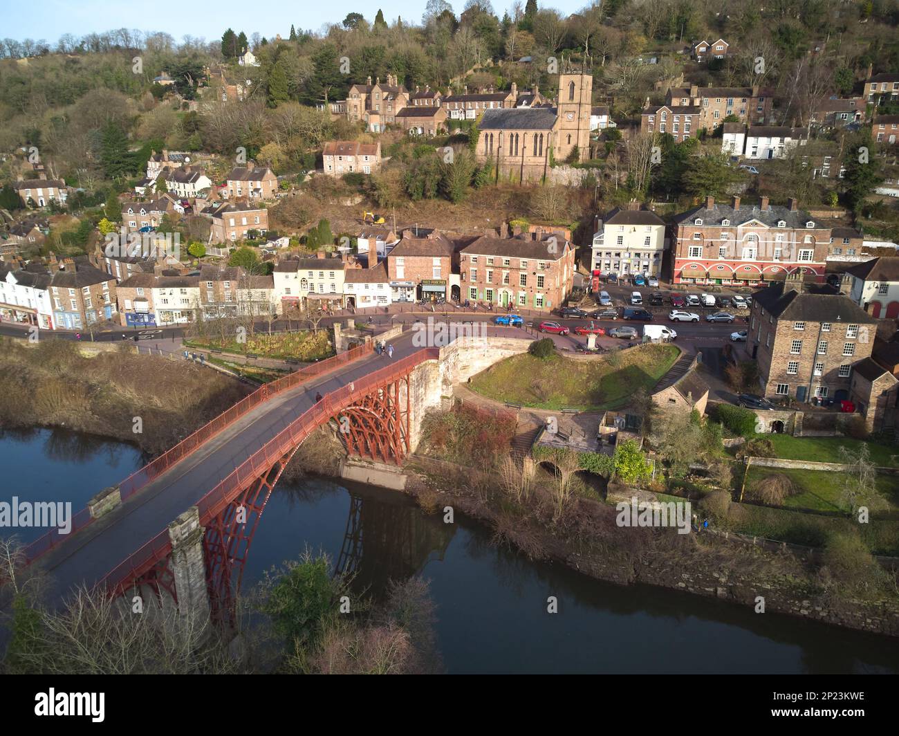 Aerial View Of Ironbridge And The Famous Iron Bridge Over The River ...