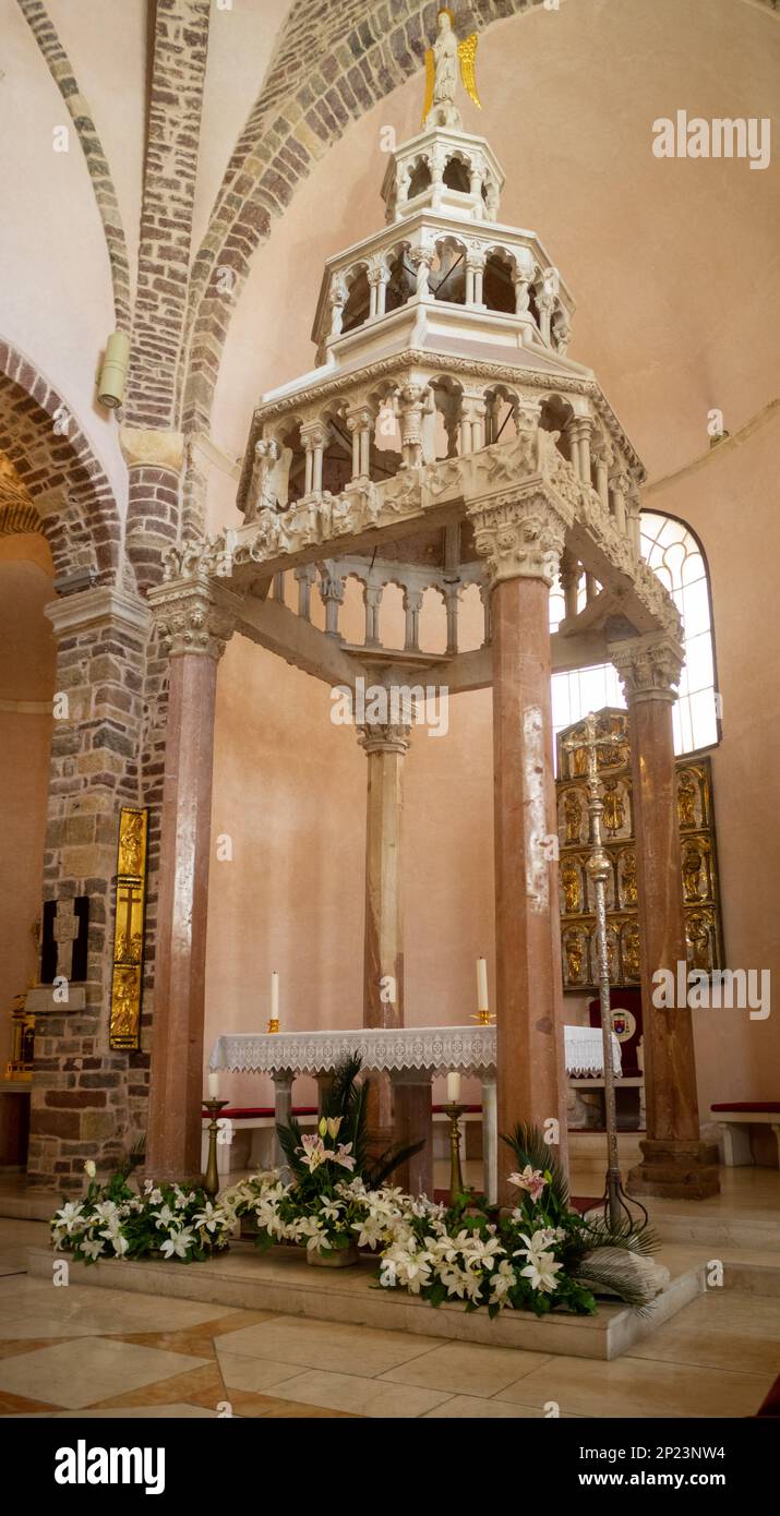 High altar and ciborium of Kotor Cathedral, Montenegro Stock Photo