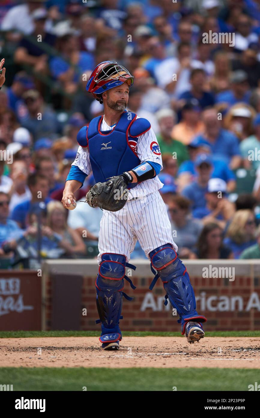 Milwaukee, WI, USA. 18th May, 2016. Chicago Cubs catcher David Ross #3  during the Major League Baseball game between the Milwaukee Brewers and the  Chicago Cubs at Miller Park in Milwaukee, WI.