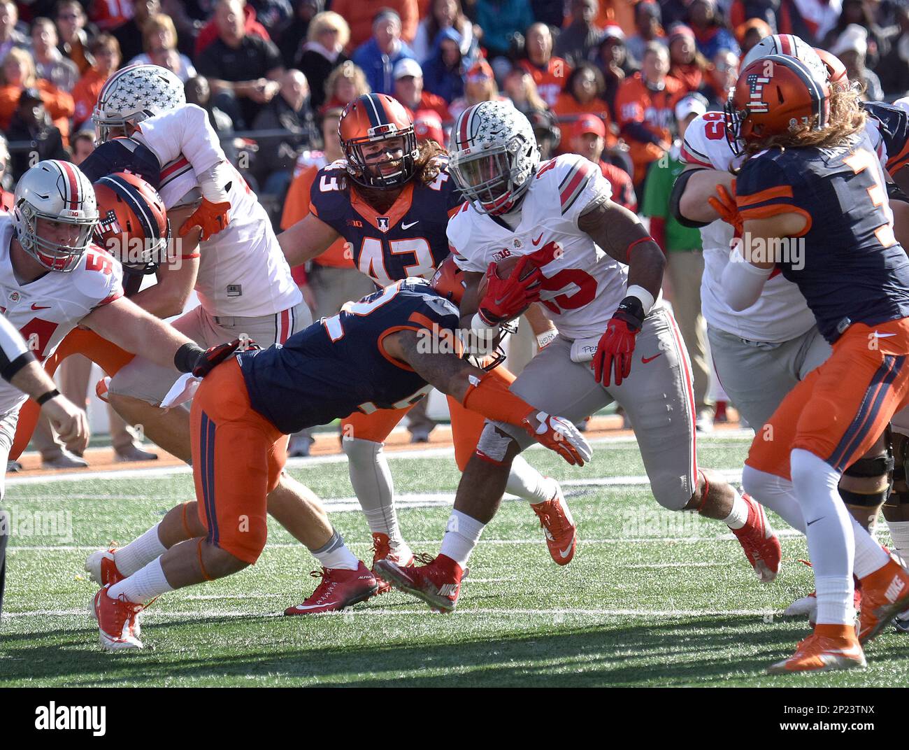 14 November, 2015 Illinois cornerback V'Angelo Bentley (2) tackles