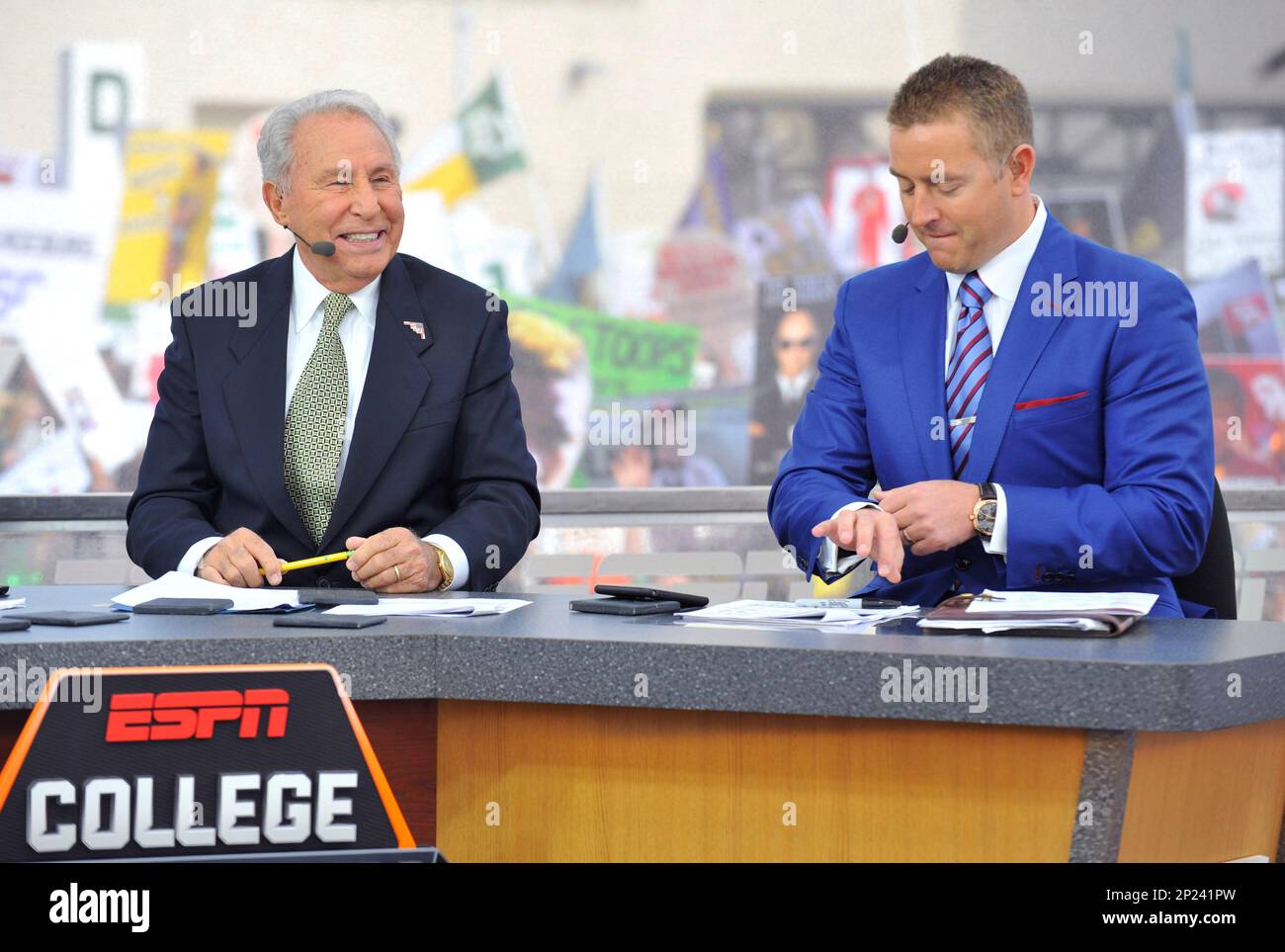 November 14, 2015 ESPN college football analysts Lee Corso (left) and