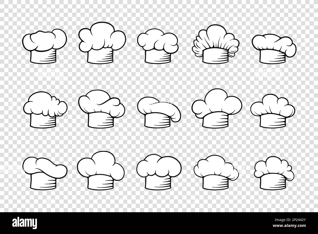 Vector Black and White Chef Hat with Outline, Toque Icon Set Isolated.  Cook, Baker Chef Cap Logo Design Template. Bakery, Restaurant, Kitchen  Uniform Stock Vector Image & Art - Alamy