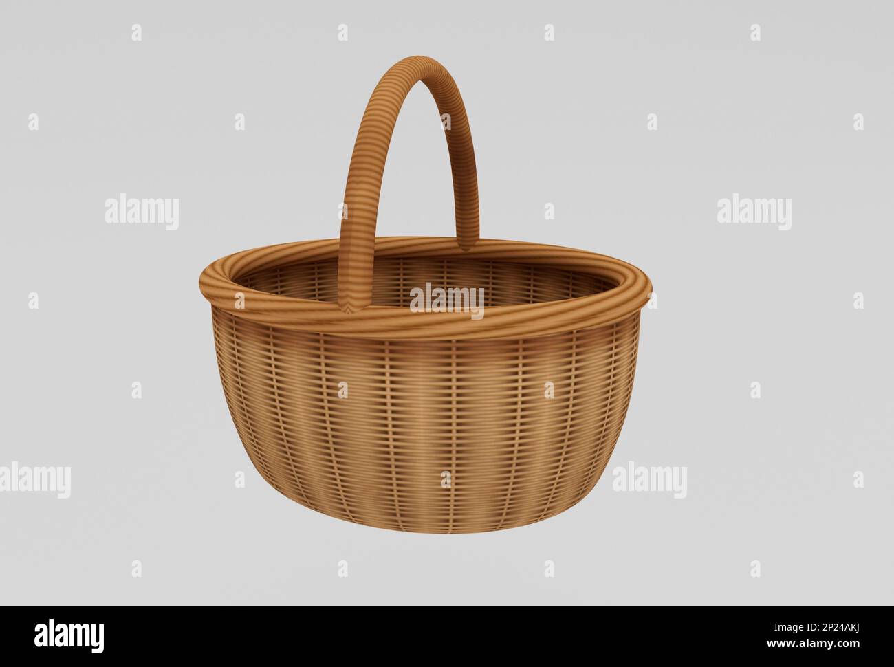 wooden Wicker basket 3d rendering on white background minimal 3d ...
