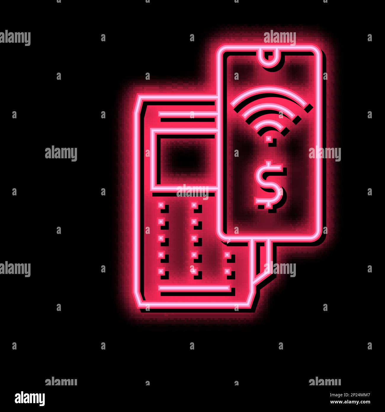 smartphone contactless payment pos terminal neon glow icon illustration ...