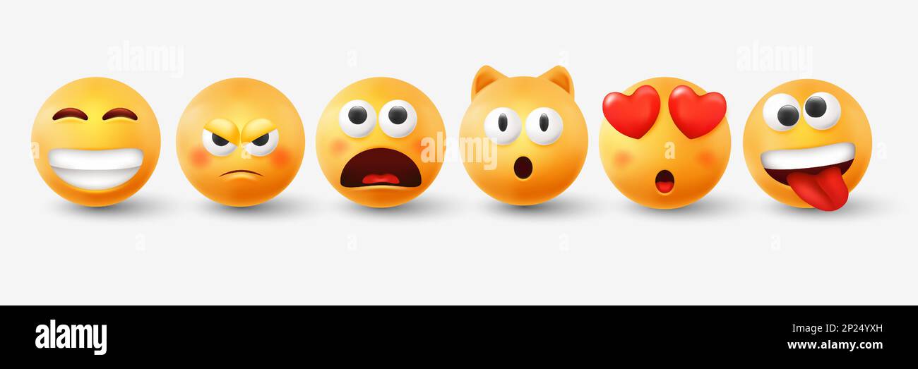 Crazy emoji isolated on white background, silly face emoticon 3d rendering  Stock Illustration