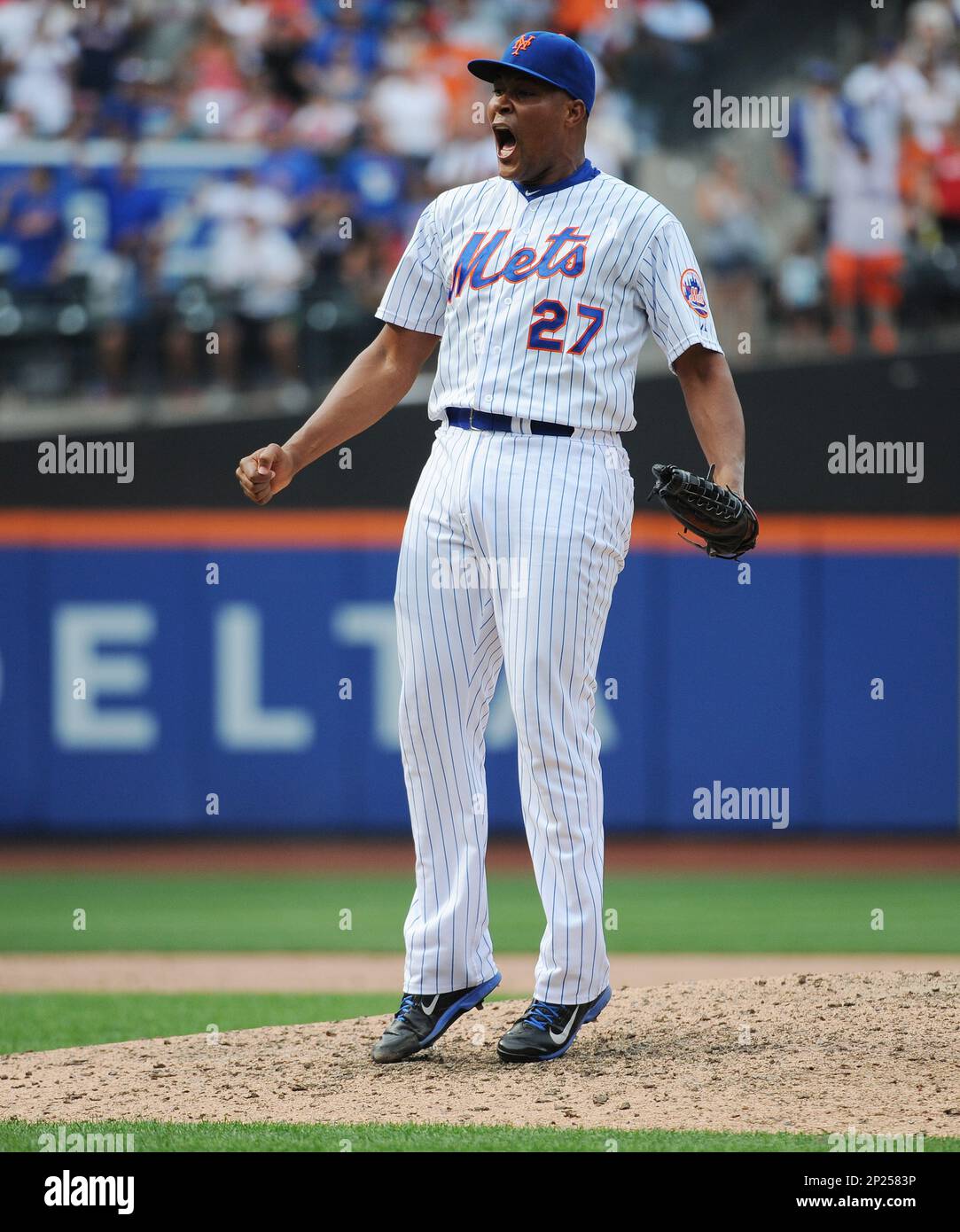 New York Mets pitcher Jeurys Familia (27) during game against the Boston RedSox at Citi Field in