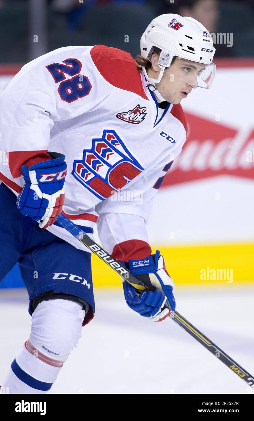 WHL (Western Hockey League) player profile photo on Spokane Chiefs Nik Anderson, from Denmark, during a WHL hockey game against the Calgary Hitmen in Calgary, Alberta on Oct