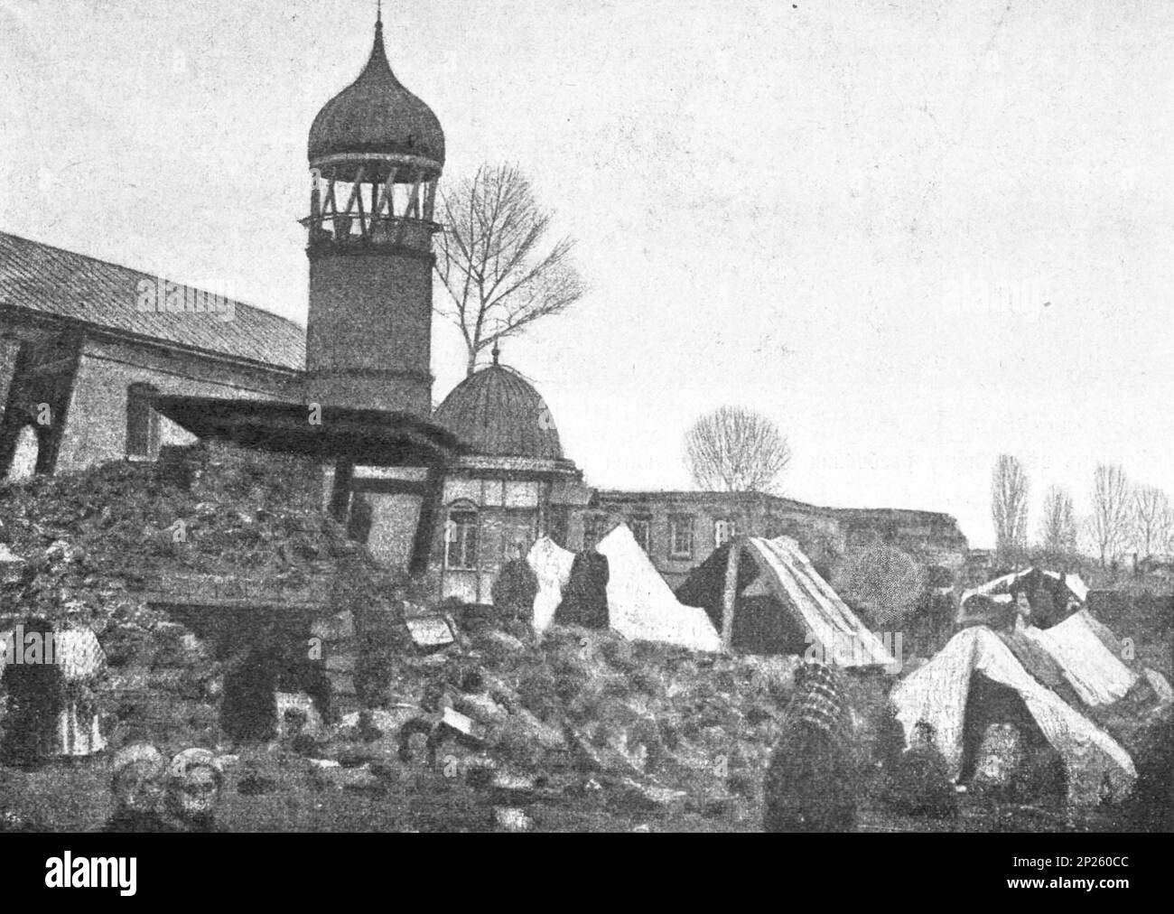 Earthquake in Shamakhi in 1902. A mosque and a school where 65 children died. Photo from 1902. Stock Photo
