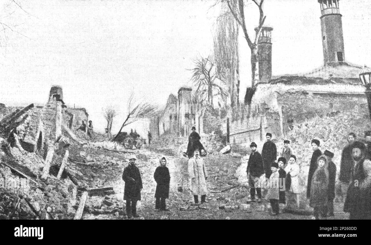 Earthquake in Shamakhi in 1902. The place of the Shamakhi bath where the most people died. Photo from 1902. Stock Photo