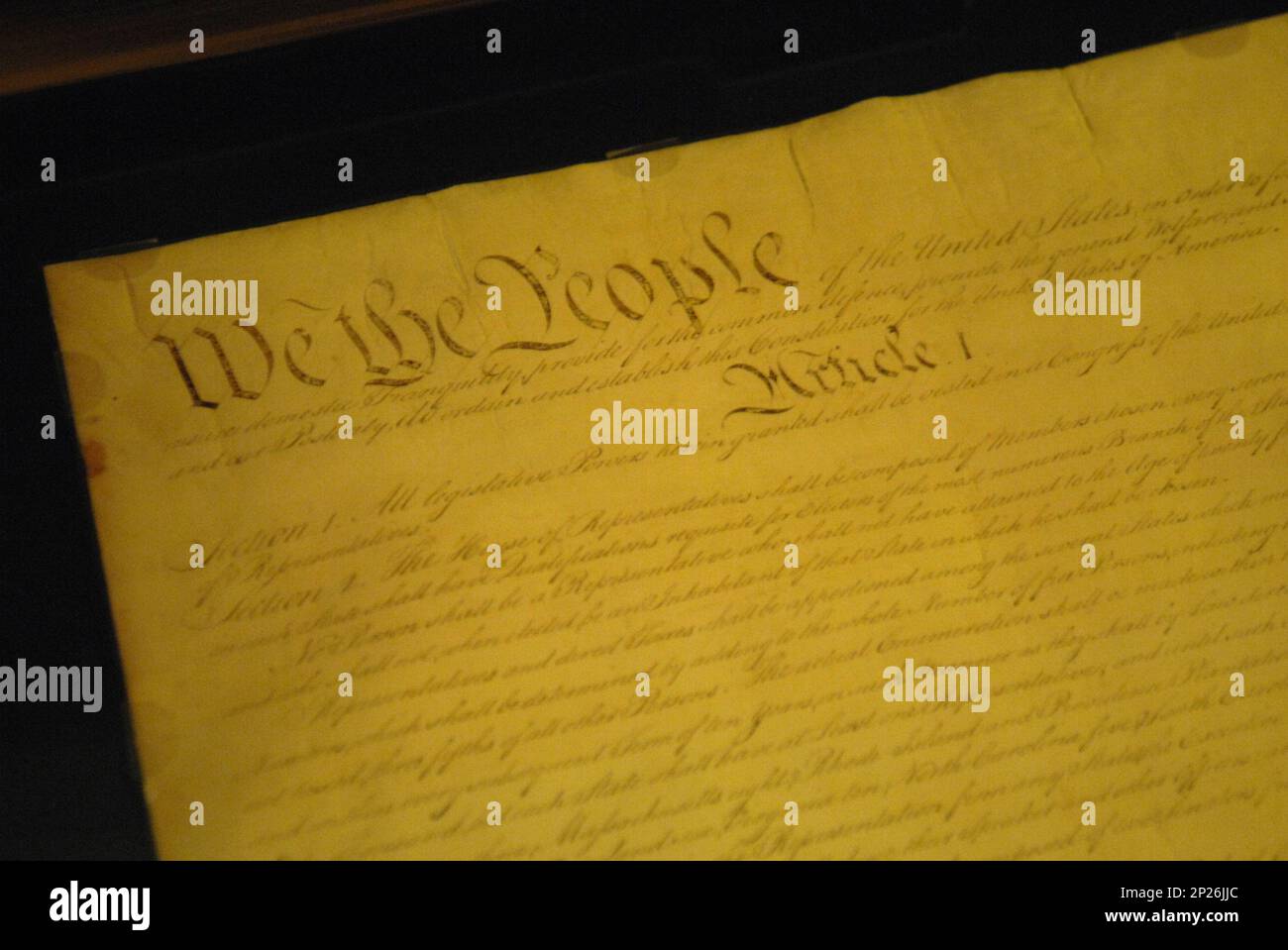 The Constitution of the United Statesis stored under glass in the