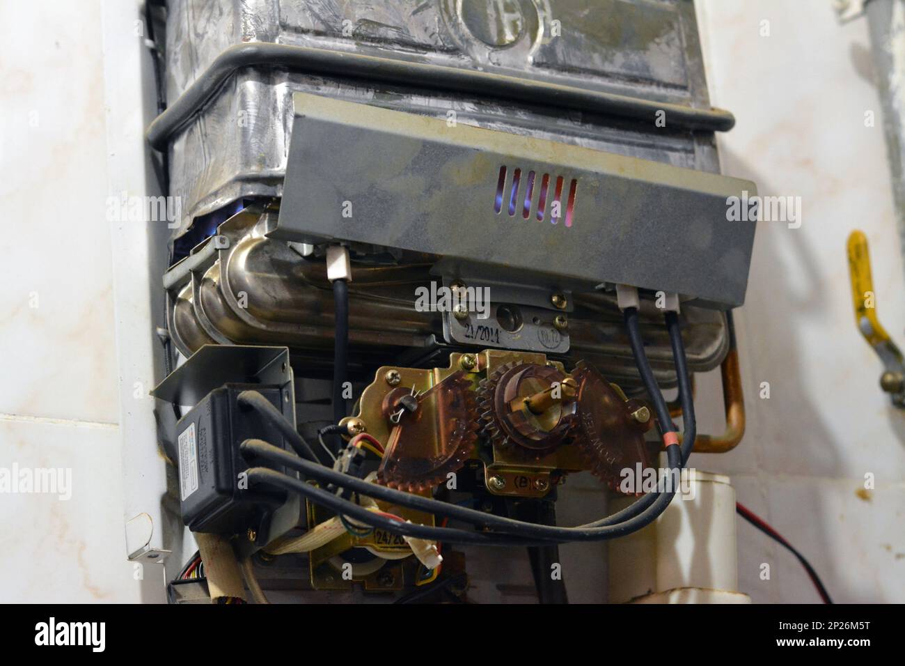 Cairo, Egypt, February 25 2023 A gas water heater is a tank that heats