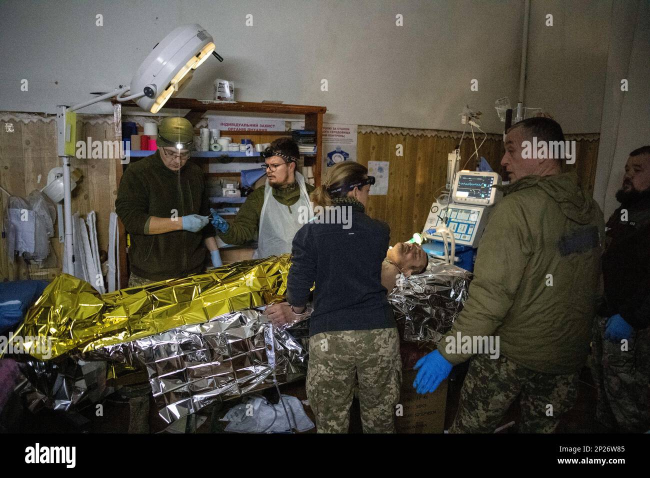 Donbass, Ukraine. 15th Feb, 2023. A Ukrainian soldier was shot in the chest at the Bakhmut front by a Russian sniper, the bullet was close to the heart. Taken to a stabilization center in an undisclosed location, he underwent emergency surgery. Credit: SOPA Images Limited/Alamy Live News Stock Photo