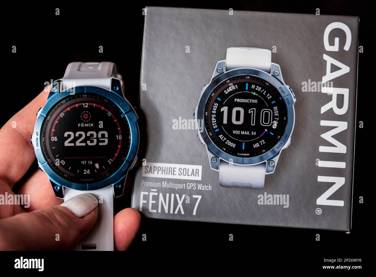 Kyiv Ukraine 11.01.2023 Garmin Fenix 7 Saphire Solar blue color Stock Photo Alamy