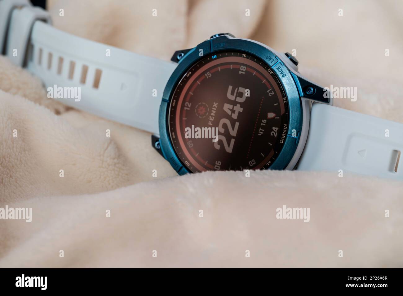 Kyiv Ukraine 11.01.2023 Garmin Fenix 7 Saphire Solar blue