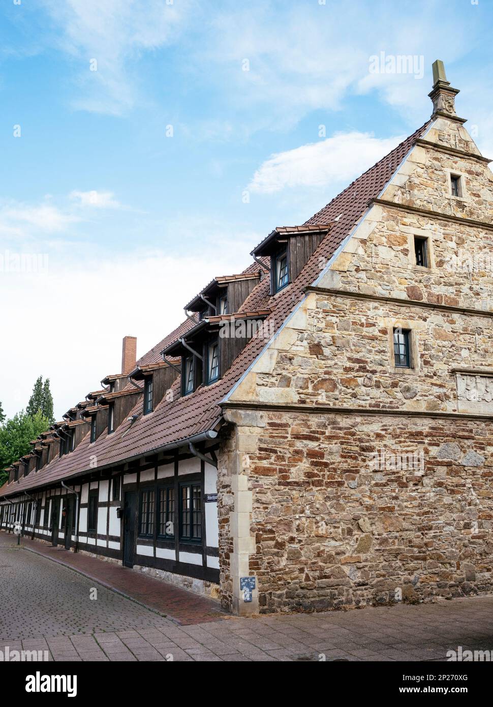 Traditional timber frame houses in Rinteln (Münchhausenhof). Built in the 16th century by Hilmar von Münchhausen. Stock Photo