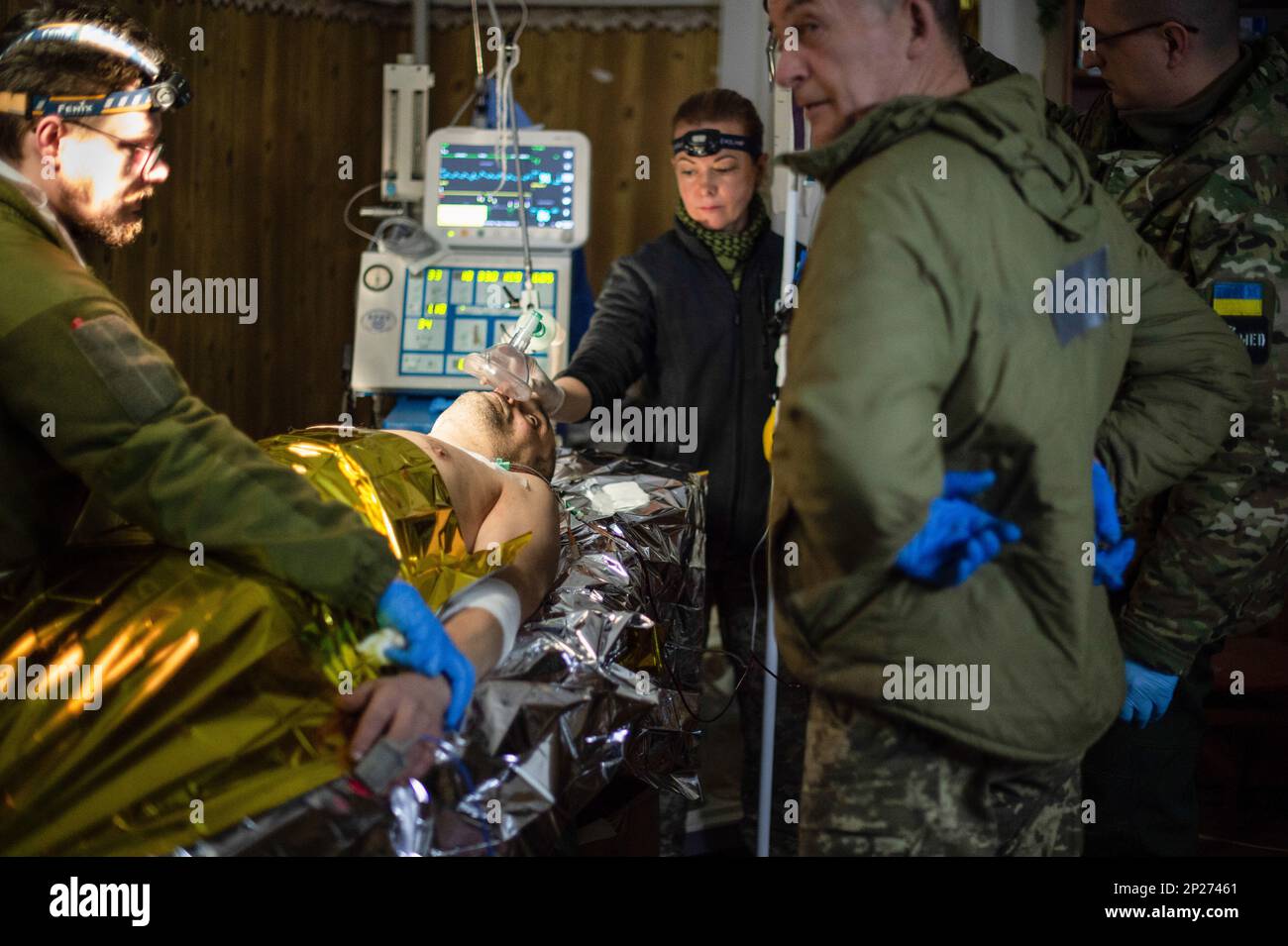 Donbass, Ukraine. 15th Feb, 2023. A Ukrainian soldier was shot in the chest at the Bakhmut front by a Russian sniper, the bullet was close to the heart. Taken to a stabilization center in an undisclosed location, he underwent emergency surgery. (Photo by Salvatore Cavalli/SOPA Images/Sipa USA) Credit: Sipa USA/Alamy Live News Stock Photo