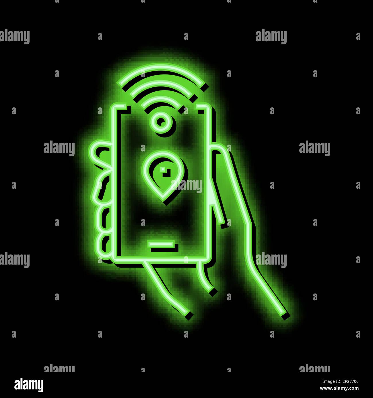 smartphone with rfid nfc technology neon glow icon illustration Stock ...