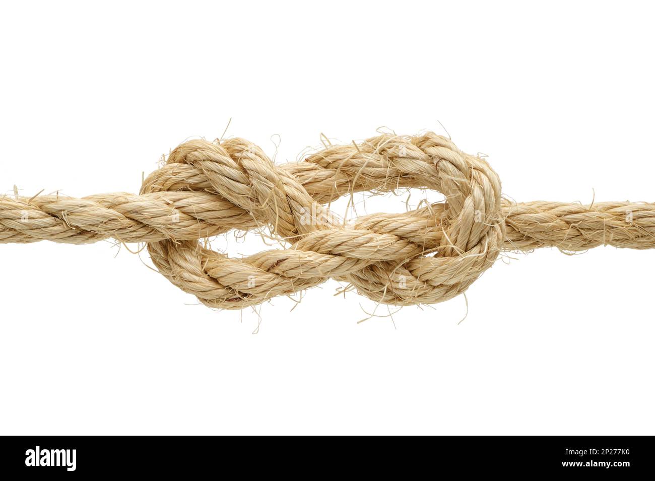 Sailor stopper knot made of rough hemp rope, isolated on white background Stock Photo