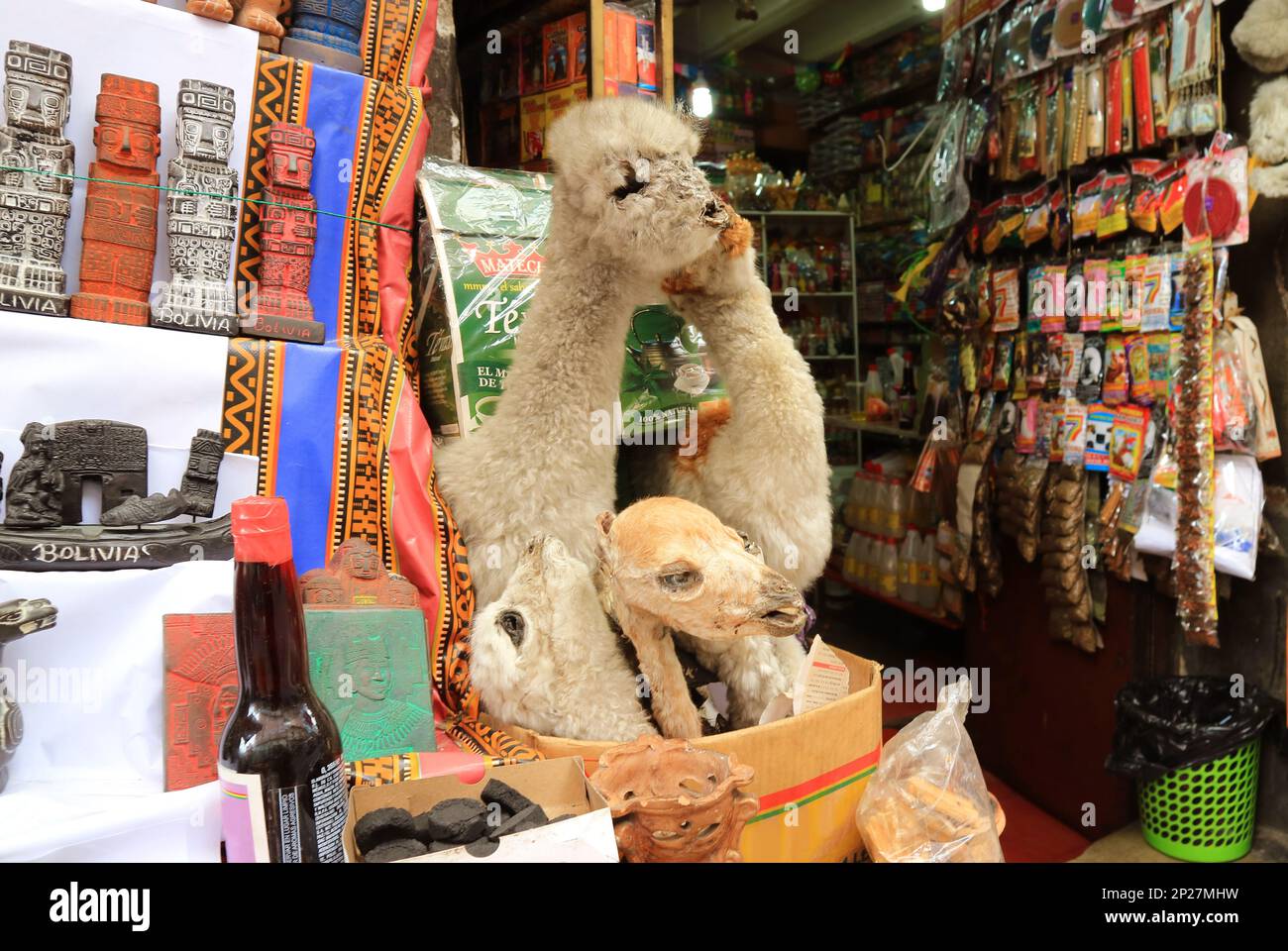 Incredible Dried Llama Fetuses and Another Ritual Products For Sale at the Famous Witches Market in La Paz, Bolivia, South America Stock Photo