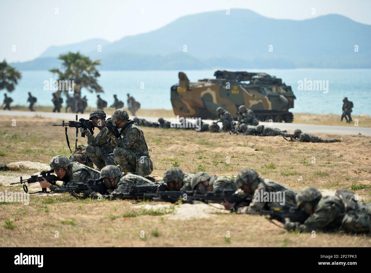 Chonburi, Thailand. 3rd Mar, 2023. Military personnel participate in amphibious exercise during the multinational exercise Cobra Gold 2023 in Chonburi province, Thailand, March 3, 2023. The Cobra Gold 2023 exercise, with the core exercises including command post exercise, humanitarian civic assistance, and field training exercise, will last until March 10. Credit: Rachen Sageamsak/Xinhua/Alamy Live News Stock Photo