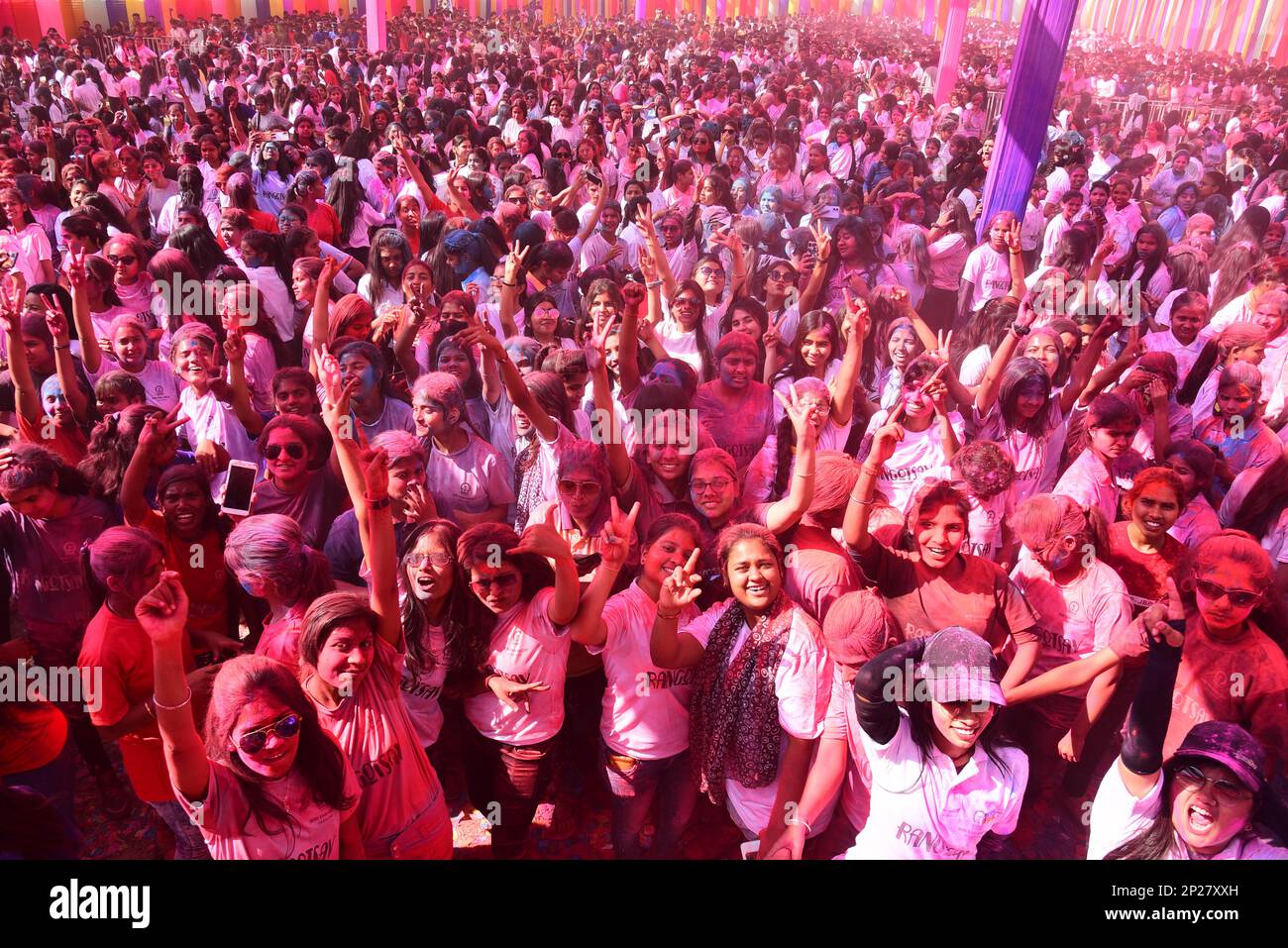 Madhya Pradesh, India, Jabalpur, March 04, 2023: Students celebrate ...