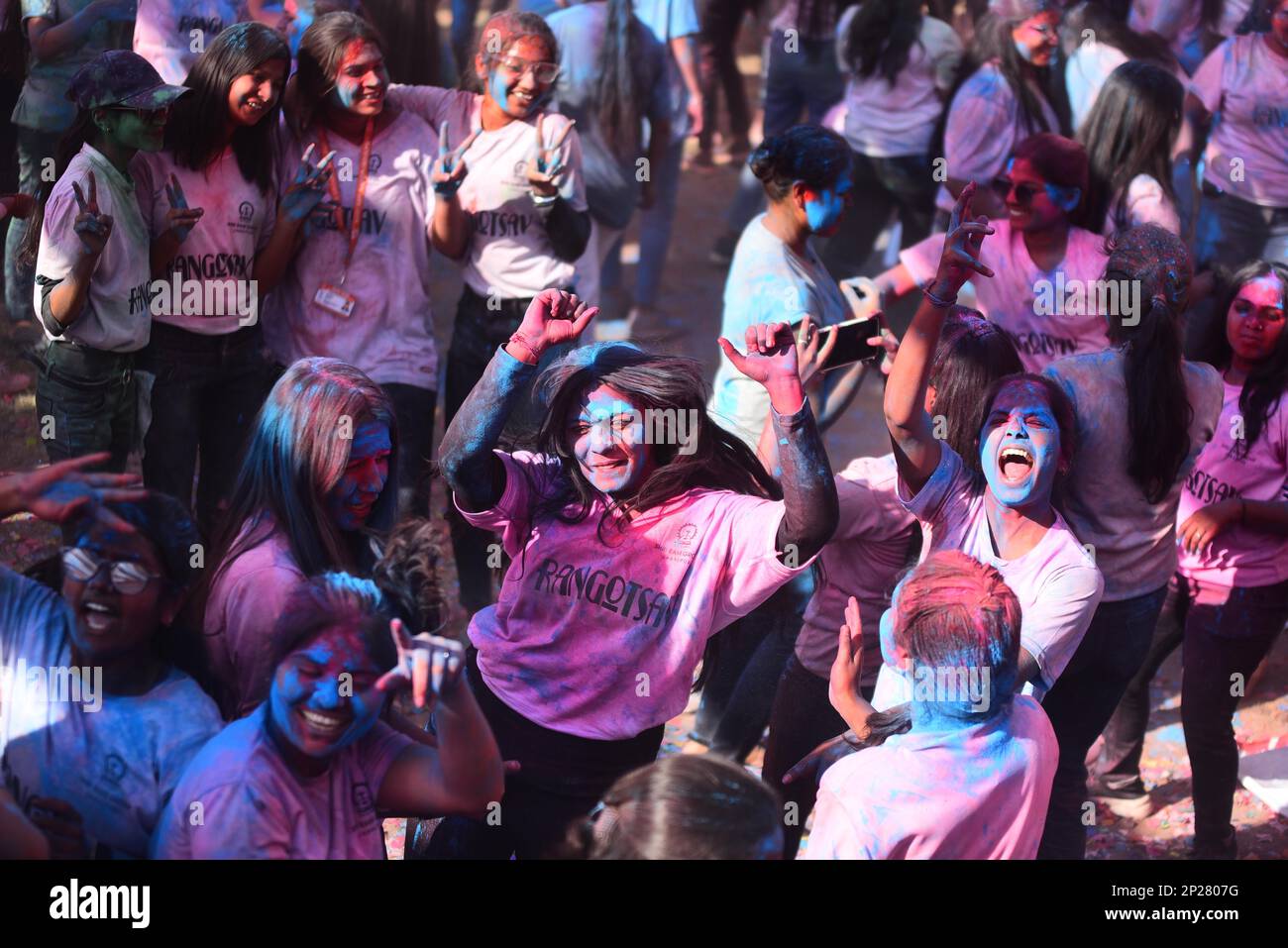 Madhya Pradesh, India, Jabalpur, March 04, 2023 Students celebrate