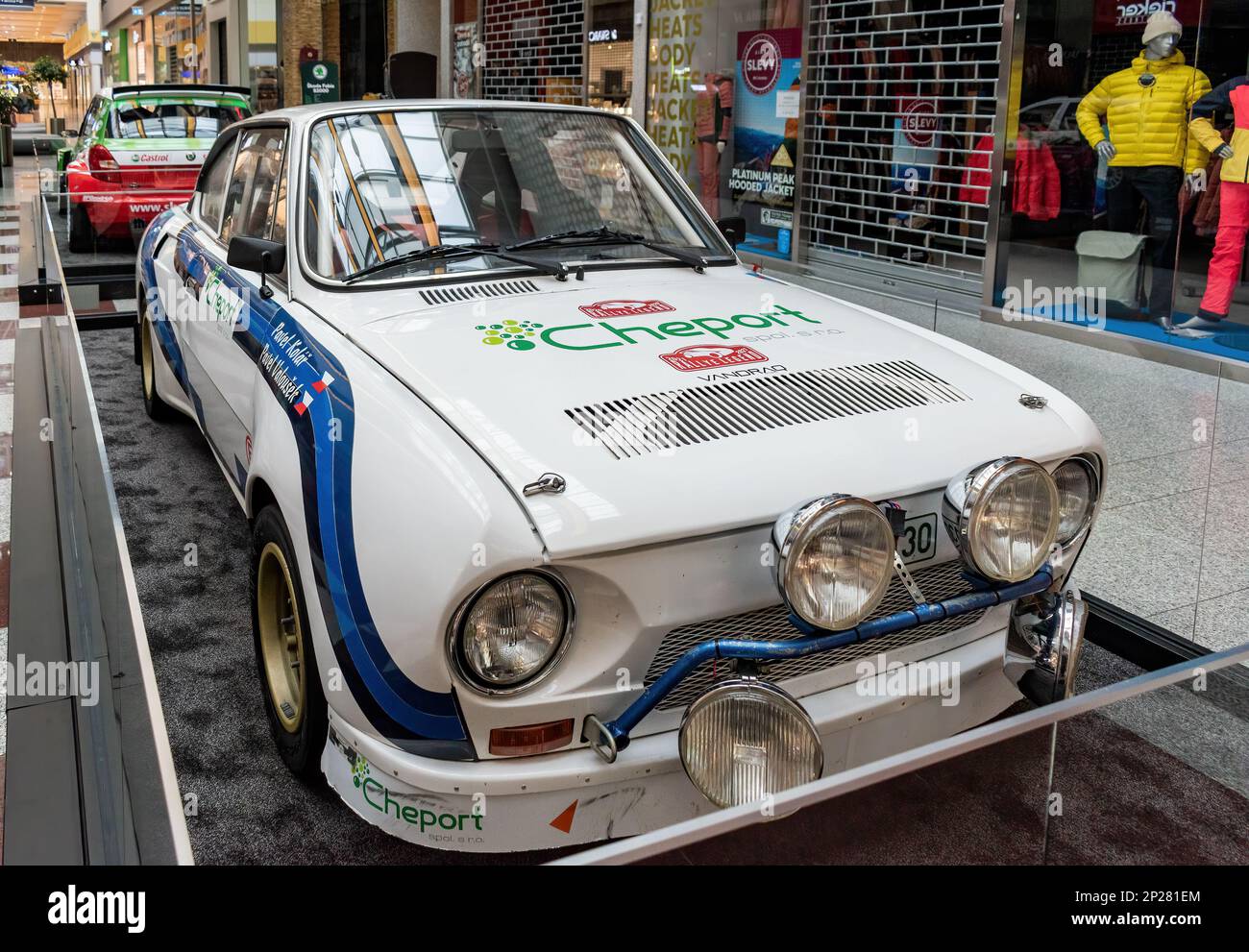 Brno, Czech Republic February 16, 2023, Olympia Center, the exhibition of historic cars and motorcycles of the Skoda brand. rally car Skoda 130 RS Stock Photo