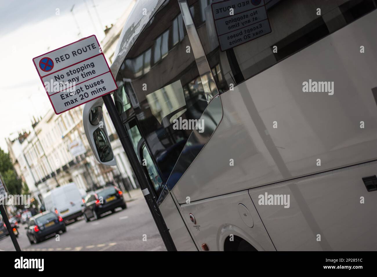 A street sign in London alerts drivers they are driving on a red route
